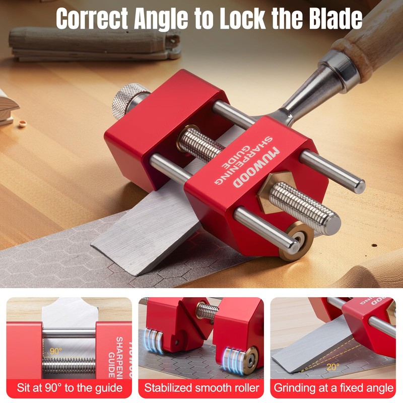 MUWOOD Honing Guide for Chisels and Planes with Roller Wheel,