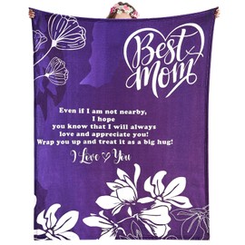 Mom Blanket as Gifts for Mum from Daughter Son,Mother's Day Mom Birthday Anniversary,Happy Birthday Present Expresses :I Love You,Soft Flannel Throw Blanket for Bed Couch Sofa(50 x 60 in) Purple