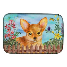 Caroline's Treasures CK1284DDM Toy Terrier Spring Dish Drying Mat Absorbent Dish Drying Mat Pad for Kitchen Counter Dish Drainer Mat for Countertop, 14 x 21", Multicolor