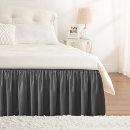 RIMELA - Falda de cama elástica para envolver alrededor del polvo, color sólido, resistente a las arrugas y a la decoloración, con cinturón elástico ajustable, fácil de instalar, gris oscuro para King