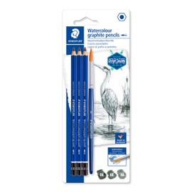 STAEDTLER Mars Lumograph Graphite Watercolor Pencils Kit, Set of 3, Includes Watercolor Brush, 100A-SBK4