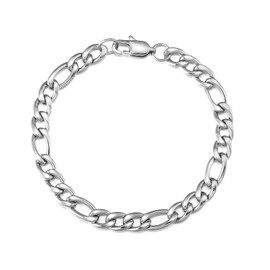 HSWYFCJY Bracelets for Men Womens Silver Figaro Bracelets Width 7mm Stainless Steel Links Chain Bracelet Length 19cm Jewellery Gifts for Birthday Christmas