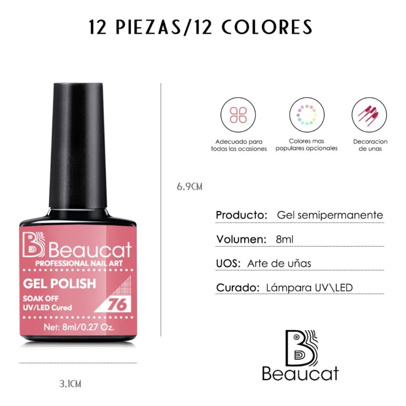 Gel Para Esmalte De Uñas Semipermanentes Beaucat (12 Kit De)