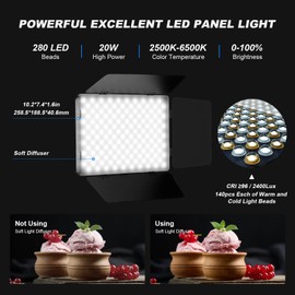 soonpho 2Pack LED Video Light Panel with Barn Door 12.6in Bi Color 280 LED Bead 2400Lux 2500-6500K CRI 96+ Photography Panel Video Lighting Kit for Game Live Streaming Video Recording