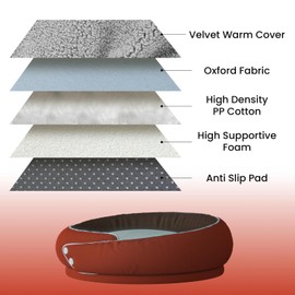 Cuddler Dog Bed for Small and Medium Dogs Up to 30 lbs, Bolstered Round Cozy Pet Bed with Double Sided Mat for All Season Comfort (Orange, Medium)