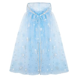 XEPST Princess Hooded Cape Blue Princess Cloak Sparkling Snowflake Cape Princess Fancy Dress Accessories Princess Dress Up for Girl’s Princess Cosplay