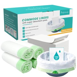 60 Pack Commode Liners with 60 Super Absorbent Pads, Disposable Leakproof Bedside Commode Bags, Universal Fit for Standard Toilet Chair Buckets(60 Bags+60 Pads) (60PACK)