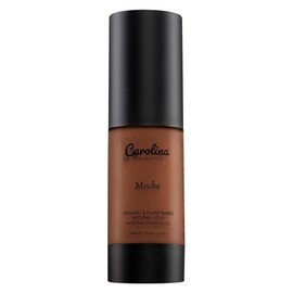 Carolina Cosmetics - Plant-Based Foundation in Mocha Shade - Hydrating, Pore-Minimizing & Buildable Coverage - Vegan, Non-GMO, Gluten-Free, Paraben-Free- Sun Protection - 1Fl Oz