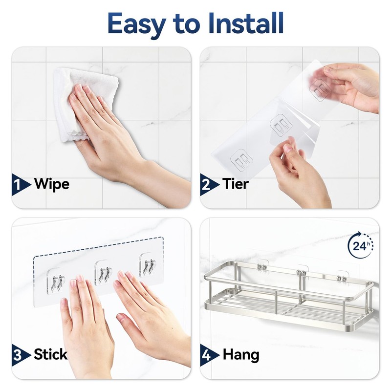 YASONIC Shower Caddy Adhesive, No Drill Bathroom Shower Organizers, with