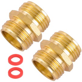 Sanpaint Garden Hose Connector, Male to Male Hose Adapter, 2 Pack 3/4 Inch Brass Water Hose Connector for Female Hose to Female Hose,(3/4" GHT Double Male)