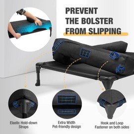 Veehoo Elevated Dog Bed-Raised Cooling Outdoor Dog Cots Beds for Large Sized Dogs Outside Dog Bed Off Ground with Breathable Mesh & No-Slip Feet Dog Hammock Bed with Removable Bolster-L 42"x 30" Black