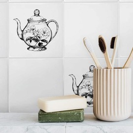 'Floral Teapot' 108mm Square Ceramic Tile (TD00032306)