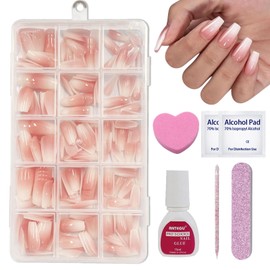 OKAQEE Pack of 240 Short Nail Tips, Full Cover Nail Tips, Square Short Artificial Nails Kit, Gradient Artificial Fingernails for Nail Extensions with Box (Nude Coffin Gradient, Normal)
