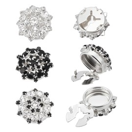NBEADS Pack of 6 3 Colours Rhinestone Buttons Cover Sleeves Flower Removable Shirt Button Clips Buttons Jewellery for Dress Suit Tuxedo Shirt Accessories