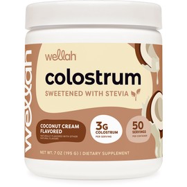 Wellah Colostrum Coconut Cream Flavored (50 Servings) - Sweetened With Stevia, 3G Colostrum Per Serving, Dietary Supplement