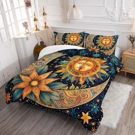 Ntlfup Boho Sun Comforter Set Full Size, Floral Botanical Bedding Set, Kids Girls Boys Adult Room Decor