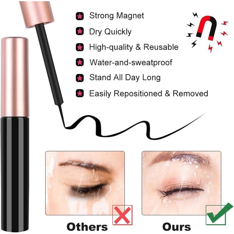 AOMIG Magnetic Eyelashes with Eyeliner Kit, 5 Pairs Natural Look