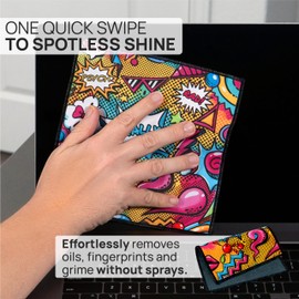 Quick Cloth Microfiber Glasses Cleaning Cloths – 8x8, Popart, 1 Pack with Case | Double-Sided Lens Cleaner for Eyeglasses, Camera, Screens & Glass | Reusable Microfiber Glass Polishing Cloths