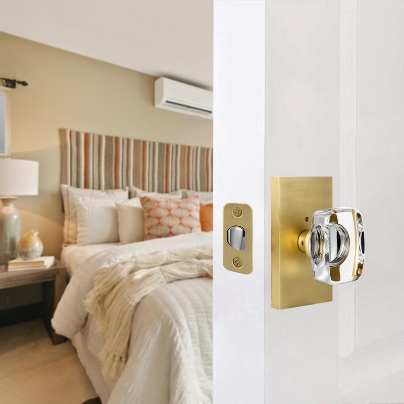 HIEMEY Glass Door Knobs Interior with Lock, Crystal Gold Door