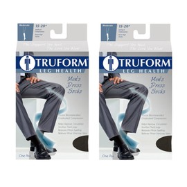 Truform 1943 Compression Socks, 15-20 mmHg, Men's Dress Socks, Knee High Over Calf Length, Black, Large (15-20 mmHg) (Pack of 2)