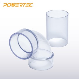 POWERTEC 70321 2-1/2 Inch ID 90 Degree Elbow for 2-1/2 Inch OD Dust Collection Pipes, Adapters and Fittings with Splice for 2-1/2 Inch ID Dust Collection Hose Connector (Clear), 1 Set