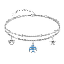 CHIC & ARTSY Ankle Bracelet 925 Sterling Silver Fish Anklet Cute Fish Anklets for Women White Gold Layered Anklet Adjustable Animal Anklet Jewelry