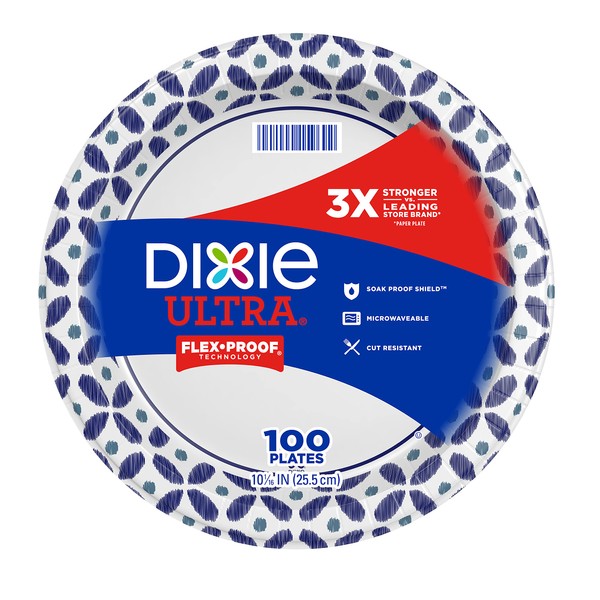 Dixie Ultra Disposable Paper Plates, 10 1/16 inch, Dinner Size Printed Disposable Plate, 100 Count (1 Pack of 100 Plates)