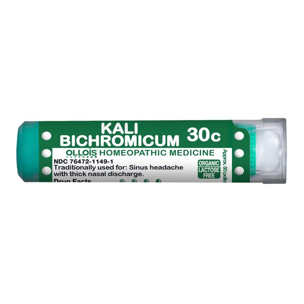 Ollois Organic Lactose-Free Kali Bichromicum 30C, Homeopathic Medicines, 80 Pellets Count for Sinus Headache, Thick Nasal Discharge