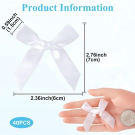 Mxxipp 40pcs Mini Ribbon Bows, Small Satin Ribbon Bow, Cute Soft Bowknot Sewing Accessories for Flowers Bakery Wrapping Christmas Wedding Birthday Party Decoration- White