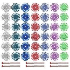 Hsthe Sea 42Pcs Radial Bristle Disc 25mm/1'' Mixed Grit Detail Abrasive Brush Assortment Kit with 3mm Mandrels Gap Polishing Wheel for Cleaning Finishing Deburring Polishing