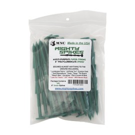 Mighty-Spikes™ - Made in The USA - 20 Pack - Green - 6" Super Strong Stakes for Garden, Landscape Fabric, Artificial Turf, Tarps & Tents, Camping, Staples, Pins, Break Resistant, Never Rust or Bend