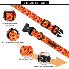 Lionet Paws Orange Dogs Collar Fall, Red Leaves Puppy Collars with Quick Release Buckle for Boy and Girl Female Dogs Small, Neck 10-16 inches
