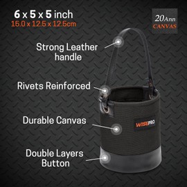 WISEPRO Canvas Mini Tool Bucket, 6 Inch Mini Tool Bag with Leather Reinforced,Organizers Bucket for Jobsite Carrying Nails,Bolts and Heavy Small Supplies