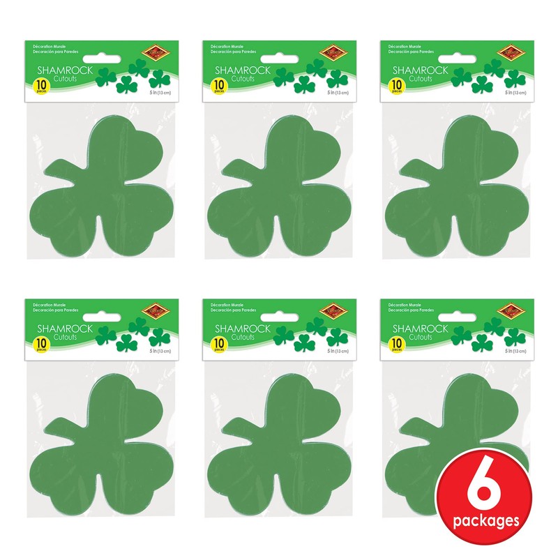 Beistle Printed Shamrock Cutouts 60 Piece, 5", Green