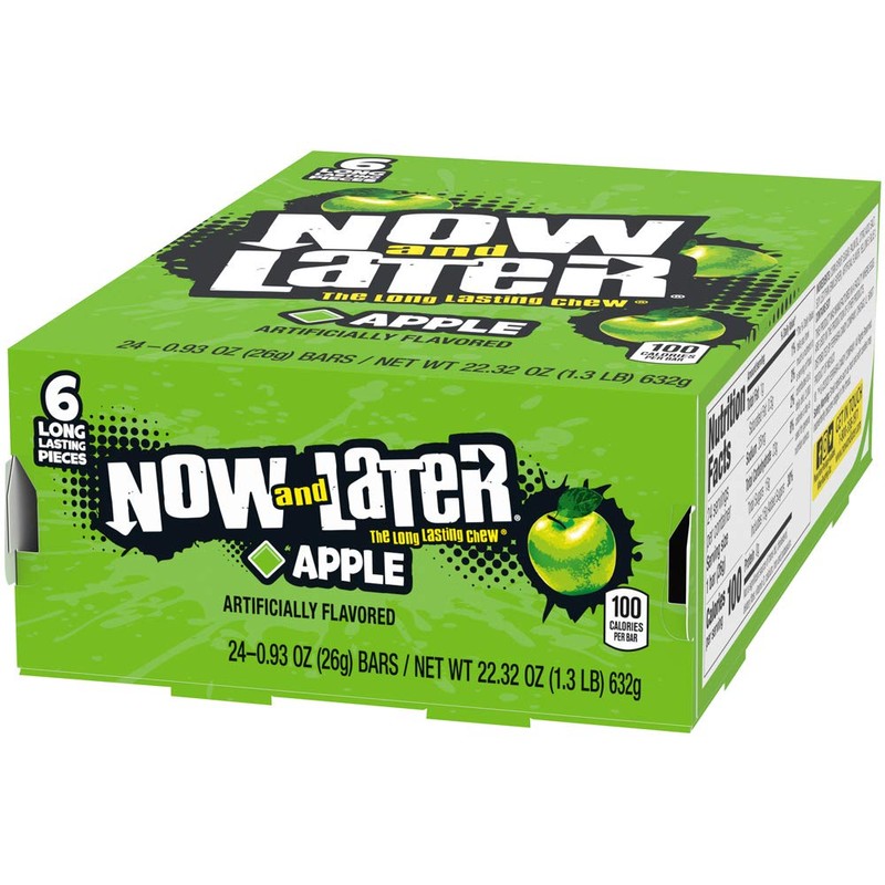 Now and Later Original Taffy Chews Candy, 0.93 Bar, apple,