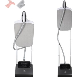 1500W Standing Clothes Steamer with Adjustable Ironing Board, 90 Min Steam Time, 8 Steam Levels, 2.5L Tank - Professional Garment Steamer, dark grey