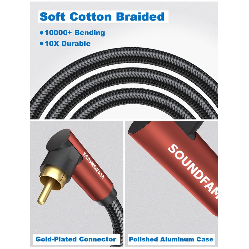 SOUNDFAM Dual 90 Degree RCA Cable Right Angle Subwoofer Cable