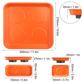 8 PCS Magnetic Trays, Include 2 PCS 11.4 X10.6Inch & 3 PCS 5.9 X 2.6 Inch & 3 PCS 3.7 X 2.5 Inch, Magnet Tool Tray, Magnetic Parts Tray, Orange, by GENHAKON