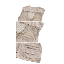 Rizanee Unisex Mesh Breathable Fishing Vest, Multi-Pockets Photography Travel Hiking Waistcoat Jacket for Adults and Youth (Beige, US L - TAG 2XL)