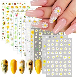 12 Sheets Daisy Nail Art Stickers, Charming Flower Chrysanthemum Trendy Design Self-Adhesive Spring Nail Art Decals, DIY Manicure Tips Nail Decoration Supplies Accessories for Women Girls