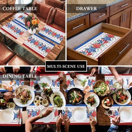 4th of July Placemats Star American Flag Patriotic Place Mats for Dining Table Eucalyptus Leaves Memorial Independence Day Washable Table Mats for Kitchen Dining Decorations Set of 6