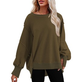SHEWIN Womens Sweatshirt Casual Long Sleeve Loose Pullover Tops Lightweight Oversized Sweatshirts Trendy Fall Clothes for Women 2024 A Brown Medium
