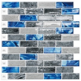 DEWOO Kitchen Backsplash Self Adhesive Wall 3D Marble Tiles Peel and Stick Bathroom, Blue (10-Sheet, 12"×12")