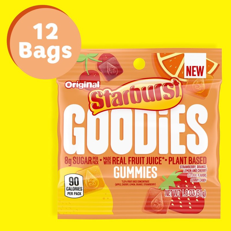 STARBURST GOODIES Original Low Sugar Plant-Based Fruit Gummy Candy, 1.8