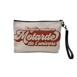 Clutch aus Leinen – Zertifikat Beste Verbindung Familie Mama Fete Celebration Idee – Kosmetiktasche aus Leinen – Kulturbeutel – Geldbörse, Motard, 23,5 x 15 cm, motarda, 23.5 x 15 cm, Schminktasche