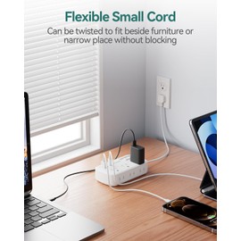 Short Extension Cord 1 FT - Small Power Strip Flat Outlet Extender Surge Protector with 6 AC Outlets & 3 USB Ports, Mini Extension Cord Flat Wall Plug for Home Office Dorm Kitchen Bathroom Essentials