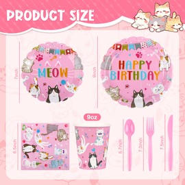 175pcs Cat Birthday Party Supplies Tableware Set Cat Plates and Napkins Set Disposable Cat Theme Dessert Plates Napkins Cups and Cutlery Kitten Party Decorations, Serves 25 Guests