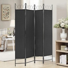 4 Panel Room Divider 6FT Steel Frame Screen Folding Privacy Divider Freestanding Partition for Home Office Bedroom (Black)