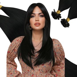 Ugeat Real Hair Bondings Extensions Black Bondings Real Hair Extensions Remy Extensions Bonding Real Hair Hot Fusion 50 cm 50 g 50 Strands