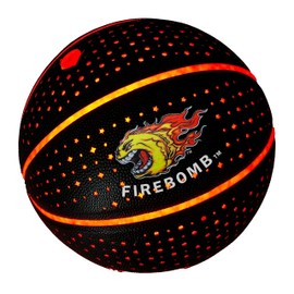 FIREBOMB™ - LED - Baloncesto de piel laminado RealFeel ™ - Tamaño 7 - Naranja y Negro - Luz brillante para actividades nocturnas para jóvenes y niños divertidos deportes de pelota